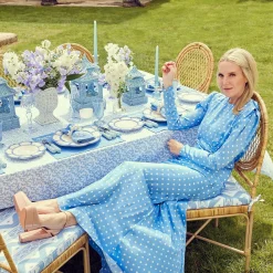 Mrs. Alice Crockery Sets|Blue Petal Bamboo Dinner & Starter Plates (Set Of 8)