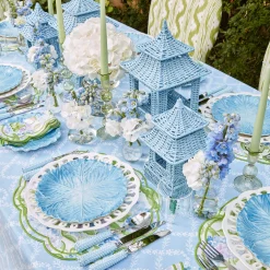 Mrs. Alice Candle Holders|Blue Rattan Pagoda Lantern Set