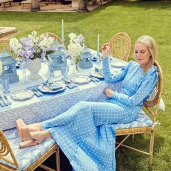 Mrs. Alice Candle Holders|Blue Rattan Pagoda Lantern Set