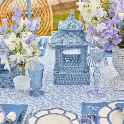 Mrs. Alice Candle Holders|Blue Rattan Pagoda Lantern Set