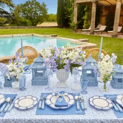 Mrs. Alice Rattan Tableware|Blue Rattan Pagoda Lantern Set