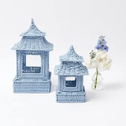Mrs. Alice Rattan Tableware|Blue Rattan Pagoda Lantern Set