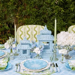 Mrs. Alice Rattan Tableware|Blue Rattan Pagoda Lantern Set