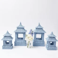 Mrs. Alice Rattan Tableware|Blue Rattan Pagoda Lantern Set