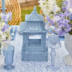 Mrs. Alice Candle Holders|Blue Rattan Pagoda Lantern