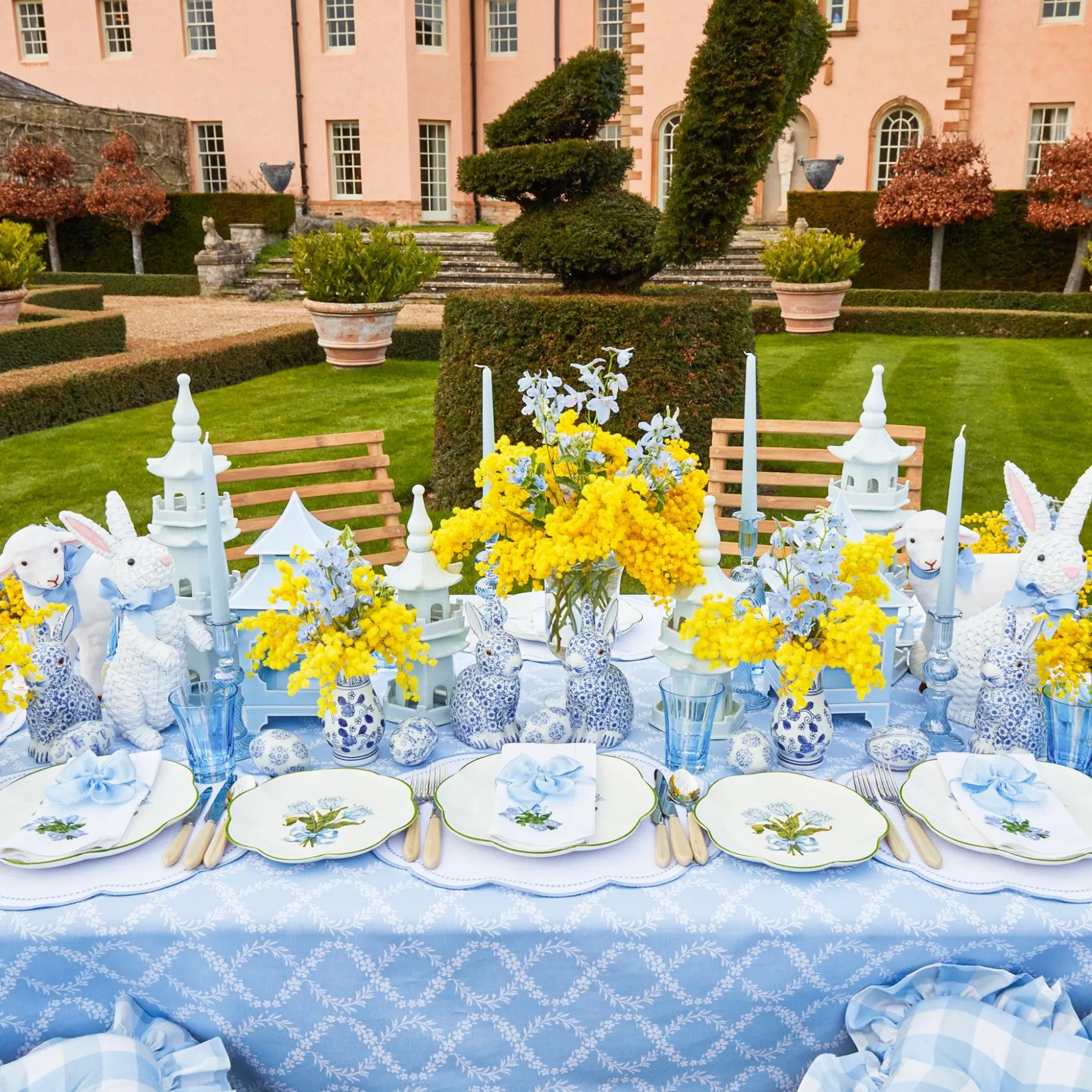 Mrs. Alice Napkin Rings, Bows & Wreaths|Blue Saddle Stitch Napkin Bows (Set Of 4)