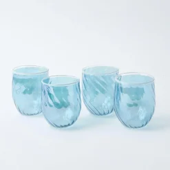 Mrs. Alice Glasses|Blue Swirl Water Glasses With White Rim (Set Of 4)