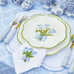 Mrs. Alice Crockery Sets|Blue Tulip Dinner & Starter Plates (Set Of 8)
