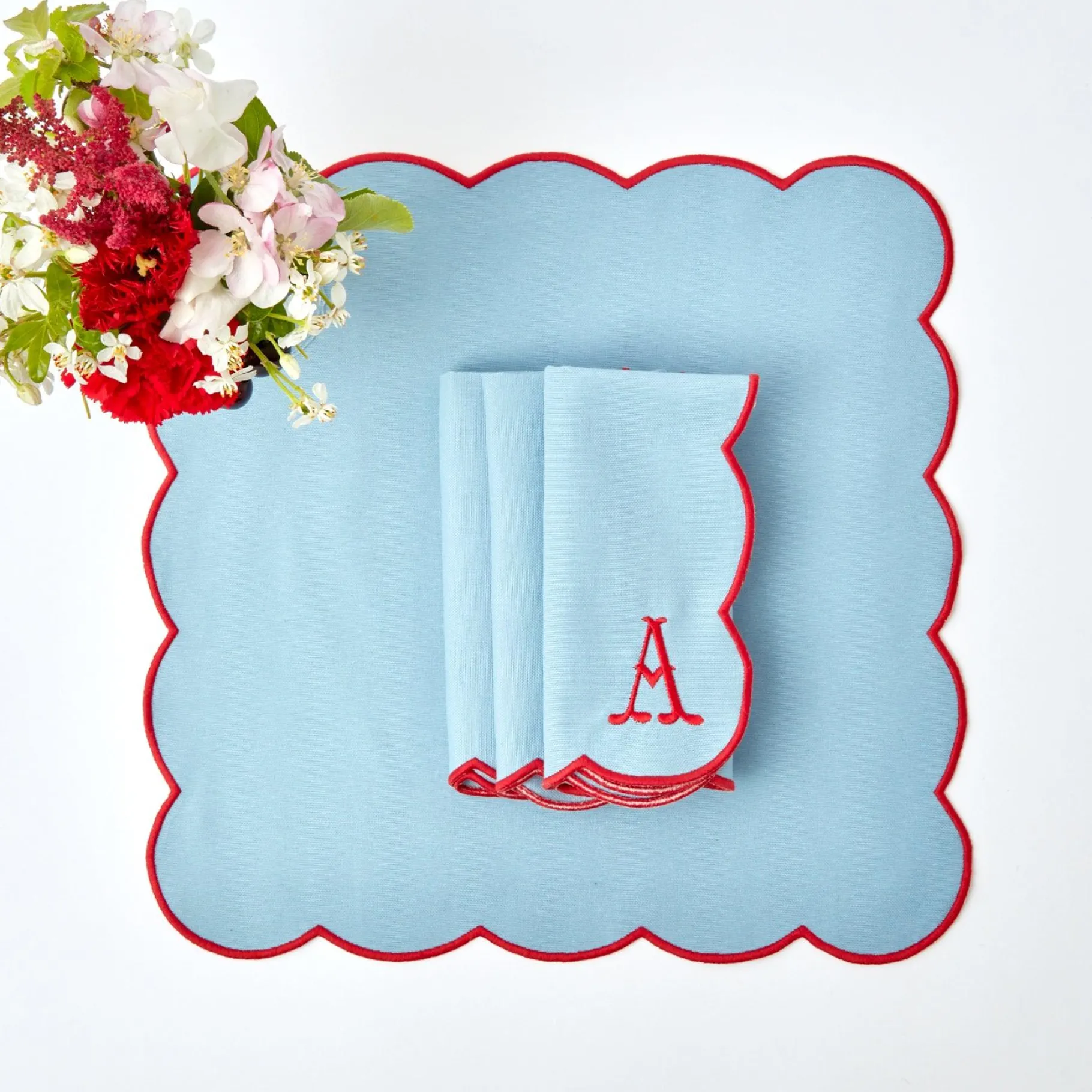 Mrs. Alice Napkins|Blue With Red Scallop Napkins (Set Of 4)