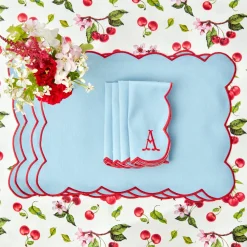 Mrs. Alice Napkins|Blue With Red Scallop Napkins (Set Of 4)