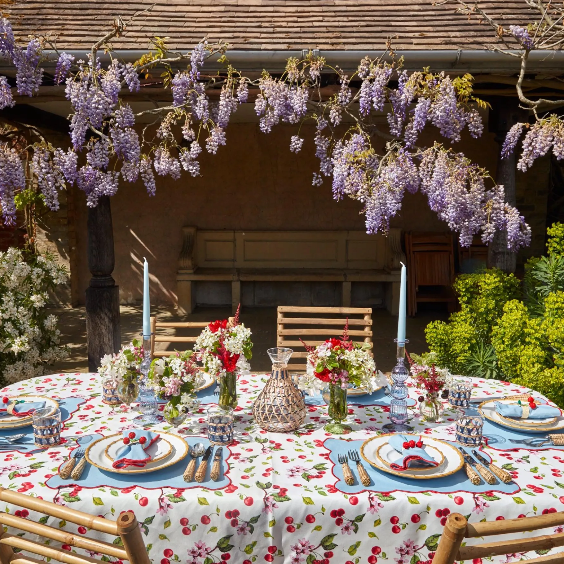 Mrs. Alice Napkins|Blue With Red Scallop Napkins (Set Of 4)