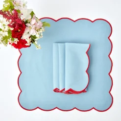 Mrs. Alice Napkins|Blue With Red Scallop Napkins (Set Of 4)