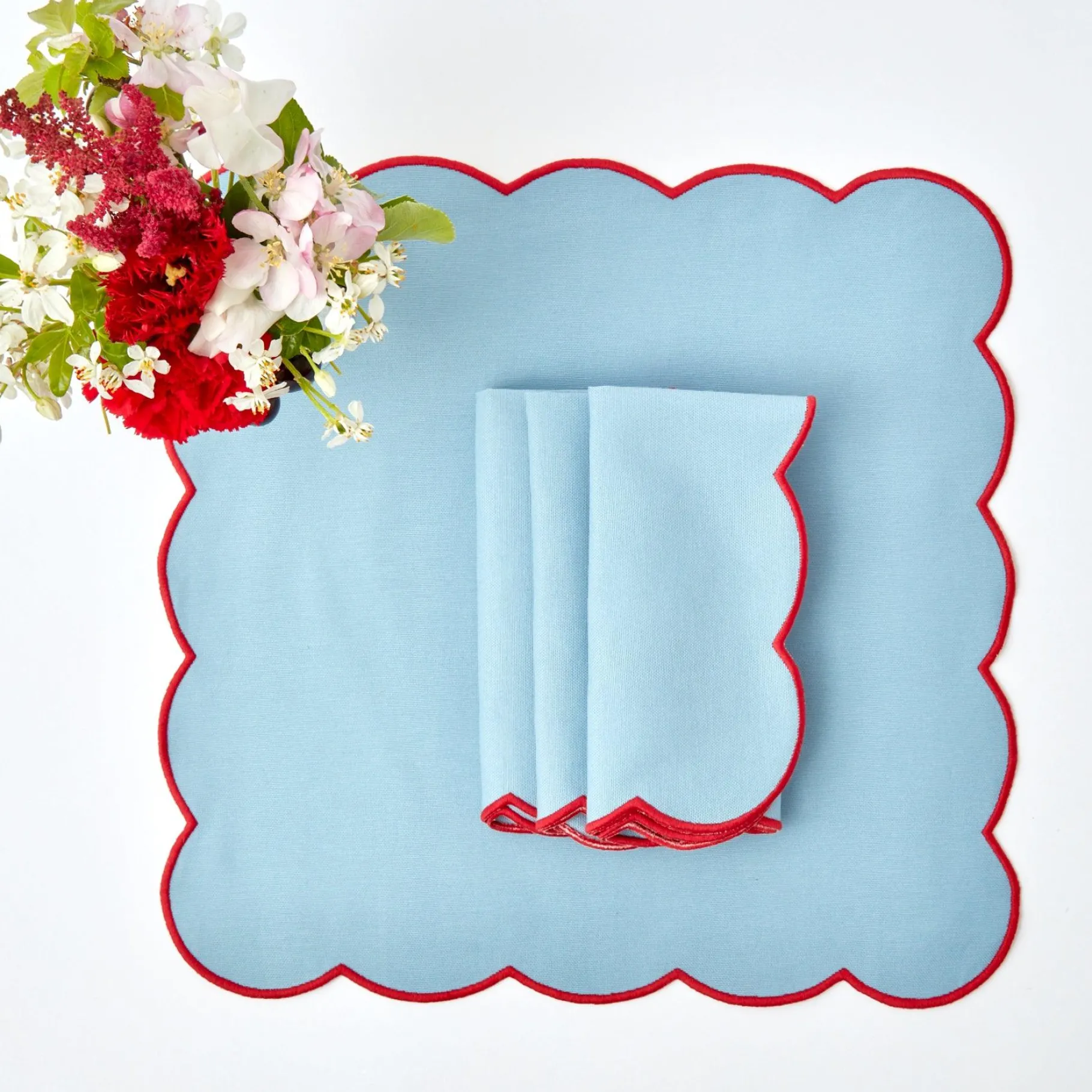 Mrs. Alice Napkins|Blue With Red Scallop Napkins (Set Of 4)