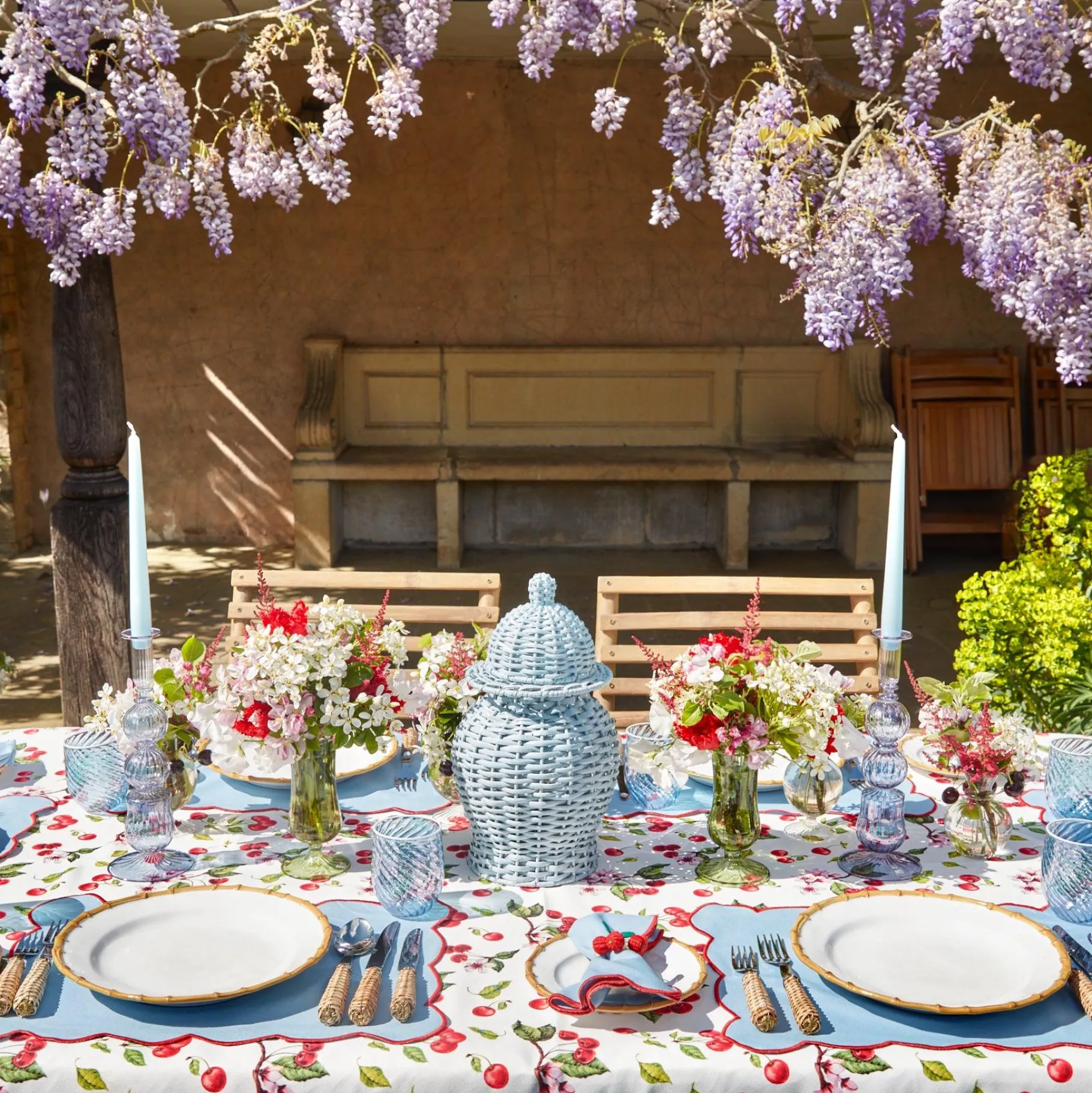 Mrs. Alice Napkins|Blue With Red Scallop Napkins (Set Of 4)