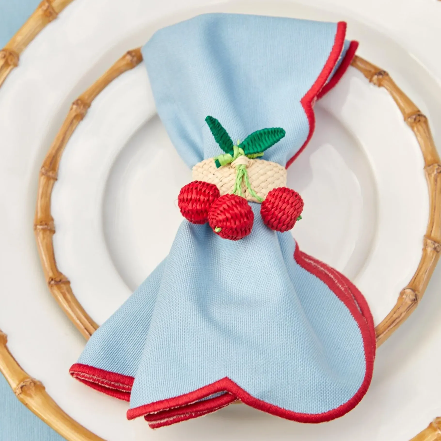 Mrs. Alice Napkins|Blue With Red Scallop Napkins (Set Of 4)