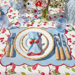 Mrs. Alice Table Linen Sets|Blue With Red Scallop Placemats & Napkins (Set Of 4)