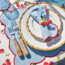 Mrs. Alice Table Linen Sets|Blue With Red Scallop Placemats & Napkins (Set Of 4)