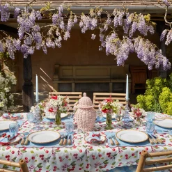 Mrs. Alice Table Linen Sets|Blue With Red Scallop Placemats & Napkins (Set Of 4)