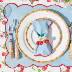 Mrs. Alice Table Linen Sets|Blue With Red Scallop Placemats & Napkins (Set Of 4)