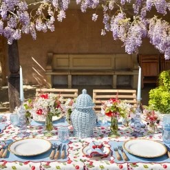 Mrs. Alice Table Linen Sets|Blue With Red Scallop Placemats & Napkins (Set Of 4)