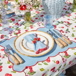 Mrs. Alice Placemats|Blue With Red Scallop Placemat (Set Of 4)