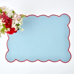 Mrs. Alice Placemats|Blue With Red Scallop Placemat (Set Of 4)