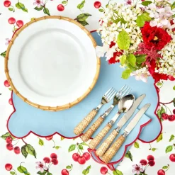 Mrs. Alice Placemats|Blue With Red Scallop Placemat (Set Of 4)