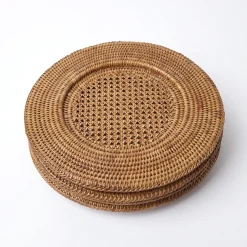 Mrs. Alice Placemats|Brown Rattan Charger Plates (Set Of 4)