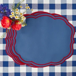 Mrs. Alice Placemats|Camilla Blue & Red Linen Placemats (Set Of 4)
