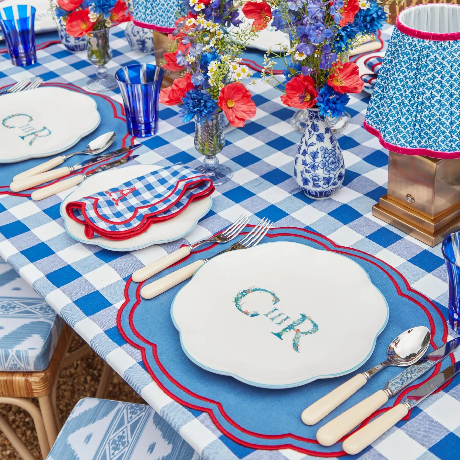 Mrs. Alice Placemats|Camilla Blue & Red Linen Placemats (Set Of 4)
