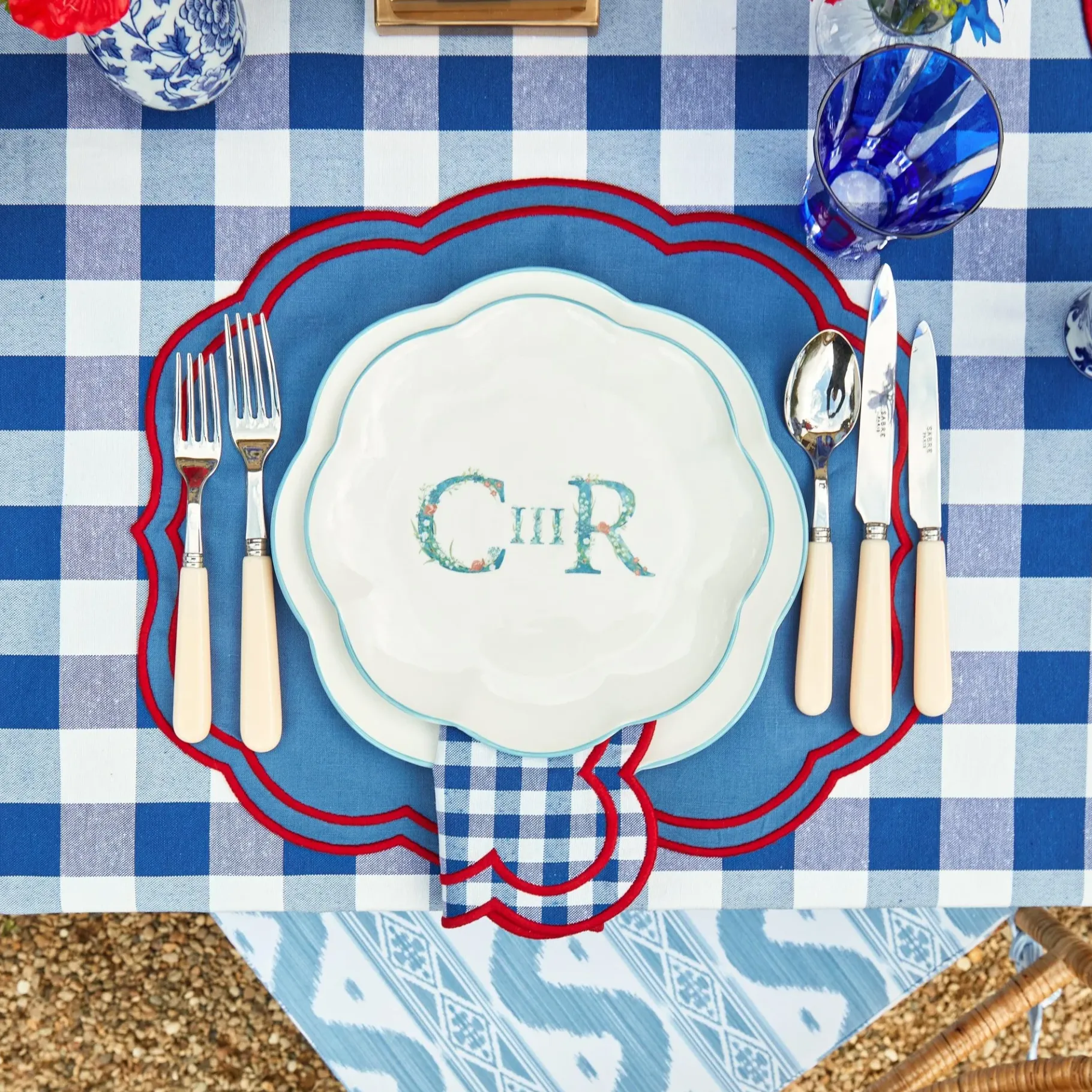 Mrs. Alice Placemats|Camilla Blue & Red Linen Placemats (Set Of 4)