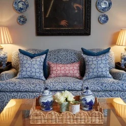 Mrs. Alice Serena Fresson Fabrics|Cobalt Blue Bamboo Trellis Fabric