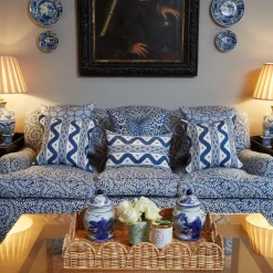 Mrs. Alice Serena Fresson Fabrics|Cobalt Blue Ikat Stripe Fabric