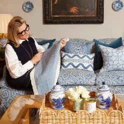 Mrs. Alice Serena Fresson Fabrics|Cobalt Blue Lotus Flower Fabric