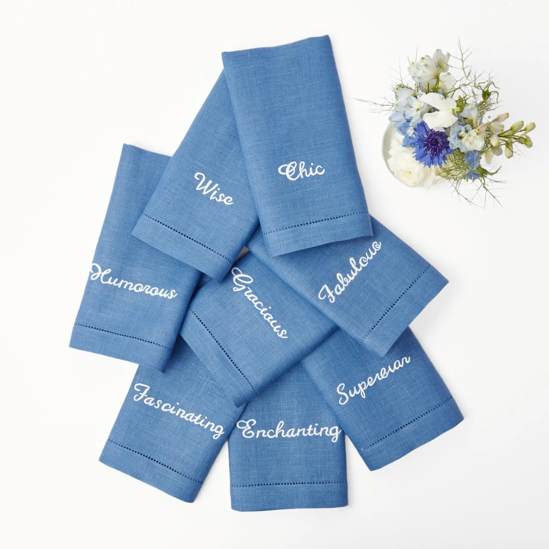 Mrs. Alice Napkins|Compliment Blue Linen Napkins (Set Of 8)