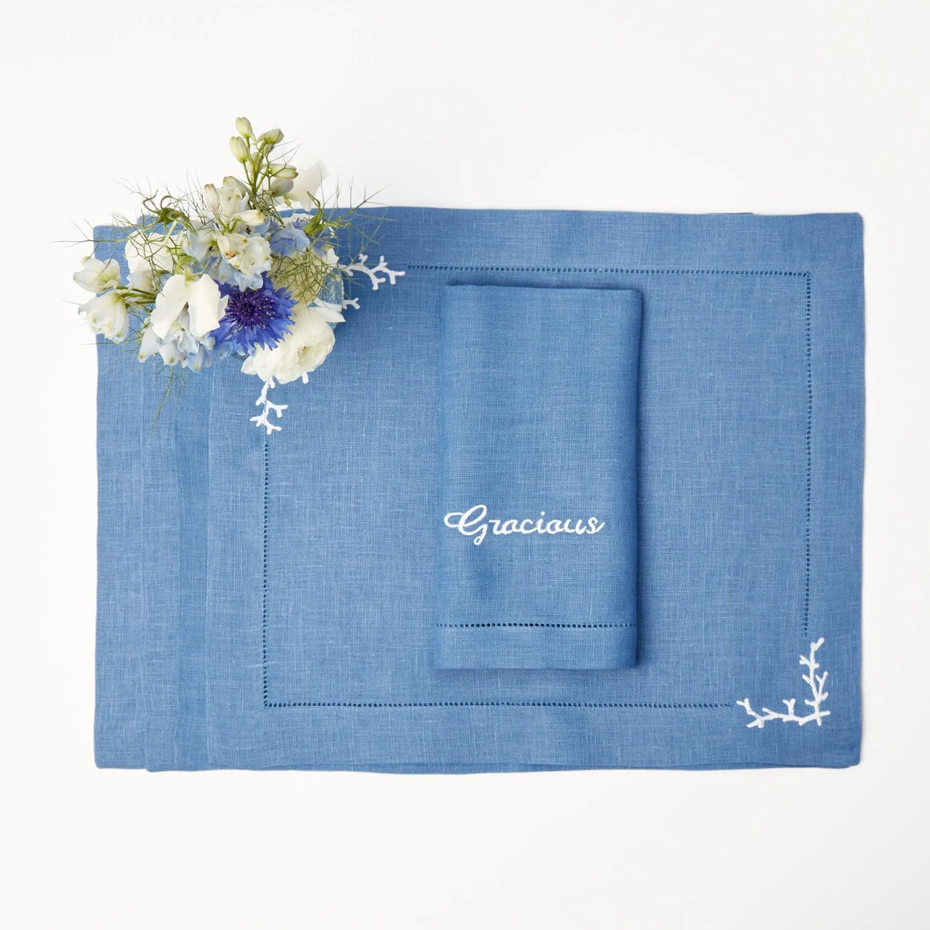 Mrs. Alice Napkins|Compliment Blue Linen Napkins (Set Of 8)