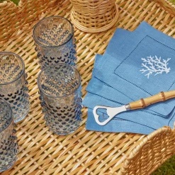 Mrs. Alice Napkins|Coral Blue Linen Cocktail Napkins (Set Of 4)