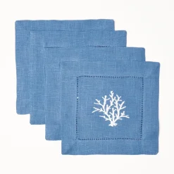Mrs. Alice Napkins|Coral Blue Linen Cocktail Napkins (Set Of 4)