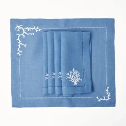 Mrs. Alice Napkins|Coral Blue Linen Napkins (Set Of 4)