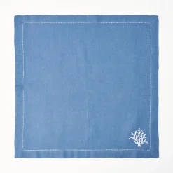 Mrs. Alice Napkins|Coral Blue Linen Napkins (Set Of 4)
