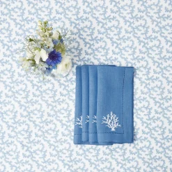 Mrs. Alice Napkins|Coral Blue Linen Napkins (Set Of 4)