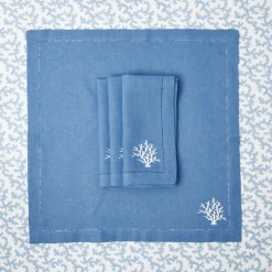 Mrs. Alice Napkins|Coral Blue Linen Napkins (Set Of 4)