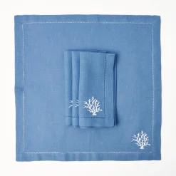 Mrs. Alice Napkins|Coral Blue Linen Napkins (Set Of 4)
