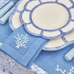 Mrs. Alice Placemats|Coral Blue Linen Placemats (Set Of 4)