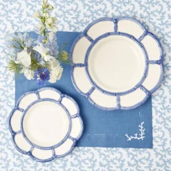 Mrs. Alice Table Linen Sets|Coral Blue Linen Placemats & Napkins (Set Of 4)
