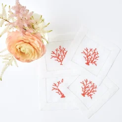 Mrs. Alice Napkins|Coral Linen Cocktail Napkins (Set Of 4)