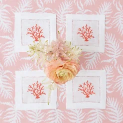Mrs. Alice Napkins|Coral Linen Cocktail Napkins (Set Of 4)