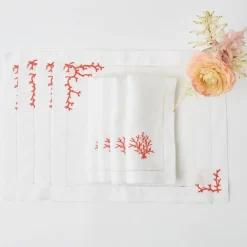 Mrs. Alice Table Linen Sets|Coral Linen Placemats & Napkins (Set Of 4)