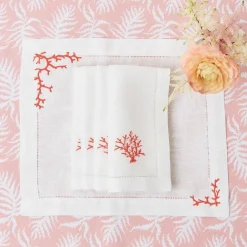 Mrs. Alice Table Linen Sets|Coral Linen Placemats & Napkins (Set Of 4)