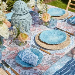Mrs. Alice Table Linen Sets|Edie Blue Coral Placemats & Napkins (Set Of 4)